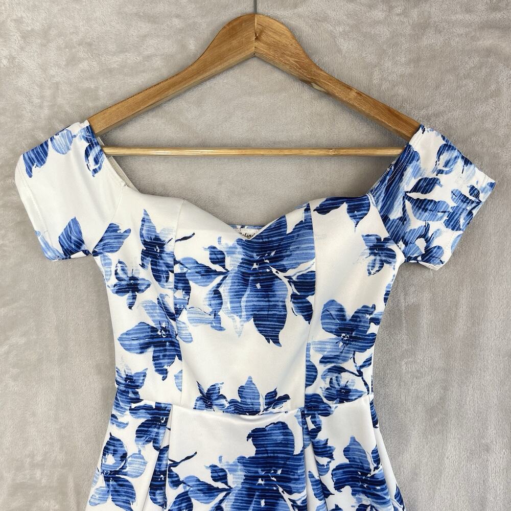 Belinda USA Blue Floral High Low Hem Babydoll Dress Small Cottagecore Romantic - Picture 2 of 14